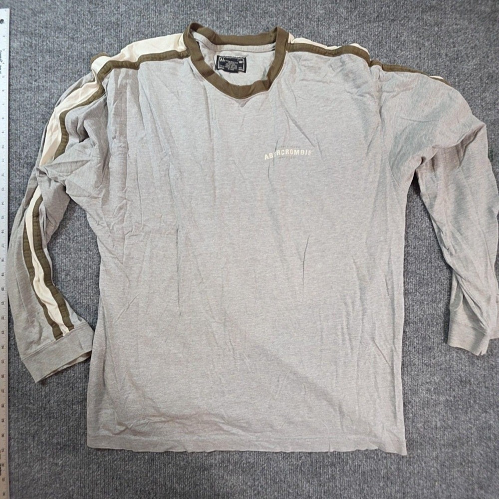 Abercrombie & Fitch Shirt Mens XL Gray Long Sleeve Stripe Logo Tee Top Casual